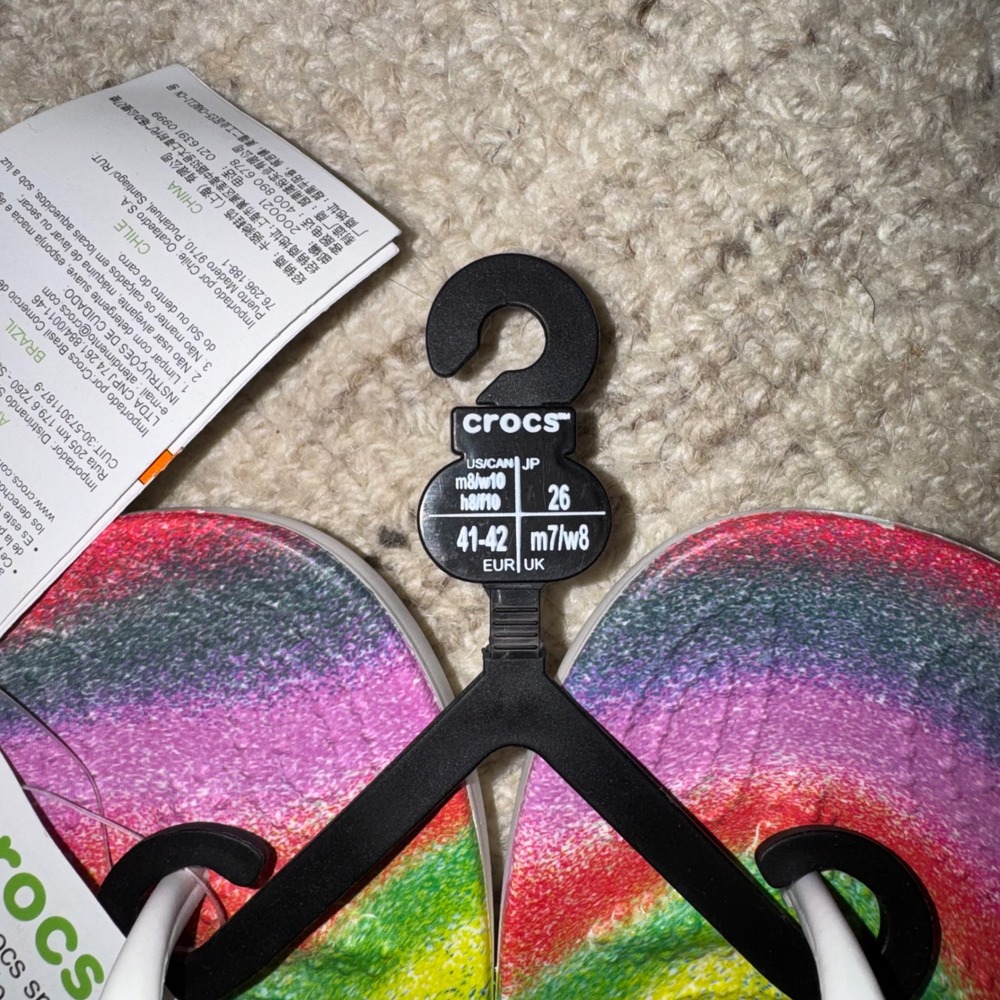 NEW Unisex Crocs Flip Flop Sandal White Rainbow Tie Dye Colorful M7/W8 - Picture 3 of 3